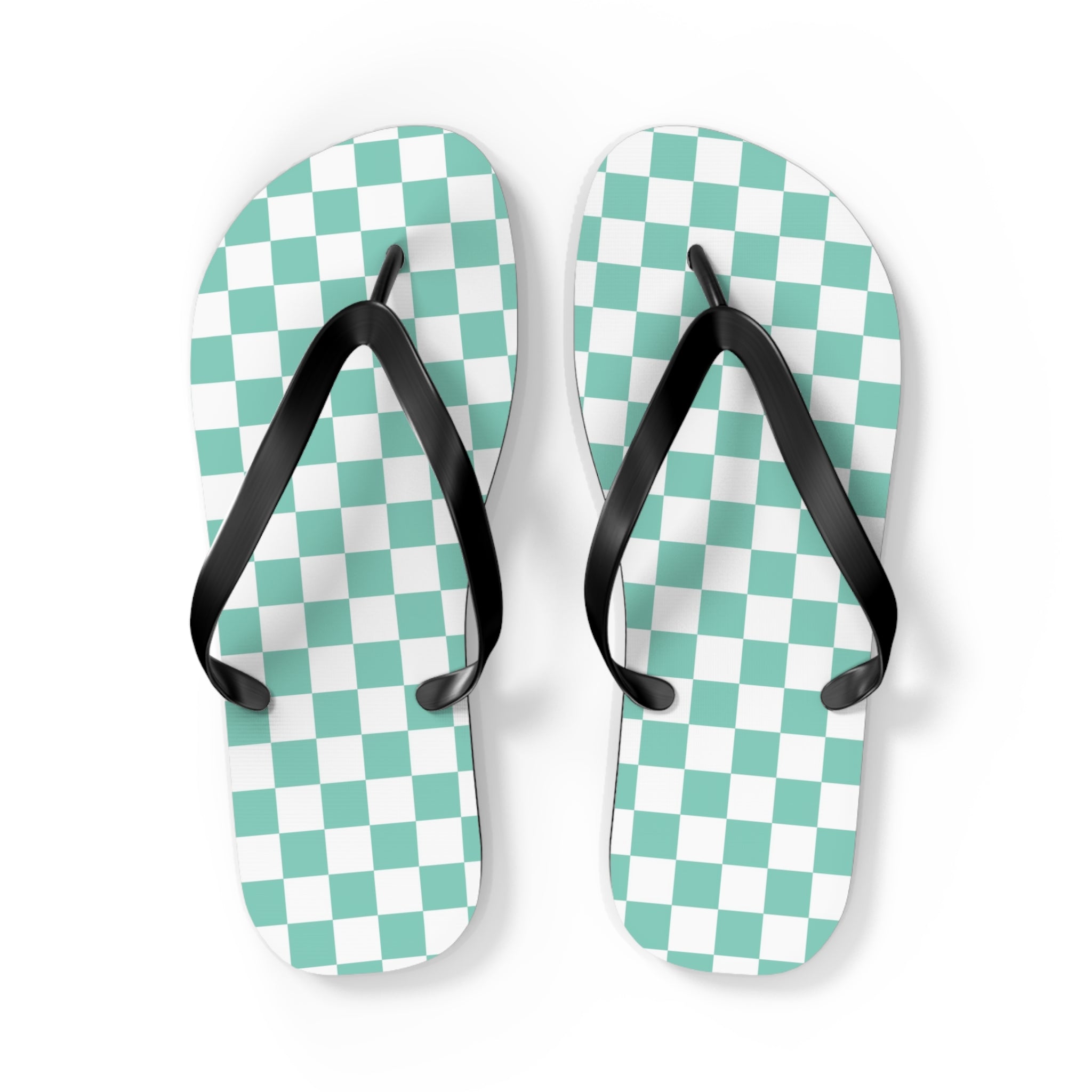 Checkerboard Light Green Flip Flops, Artsulli - Art is Long, Life is Short, Shoes, Size, L, Color, Black sole, , , 23528158661838418175