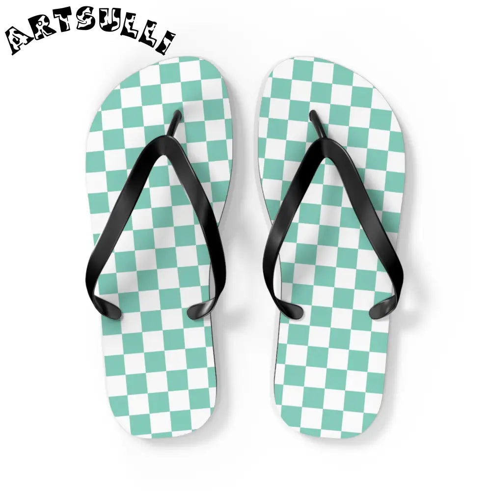 JAKKOUTTHEBXX Checkerboard Light Green Flip Flops JAKKOUTTHEBXX