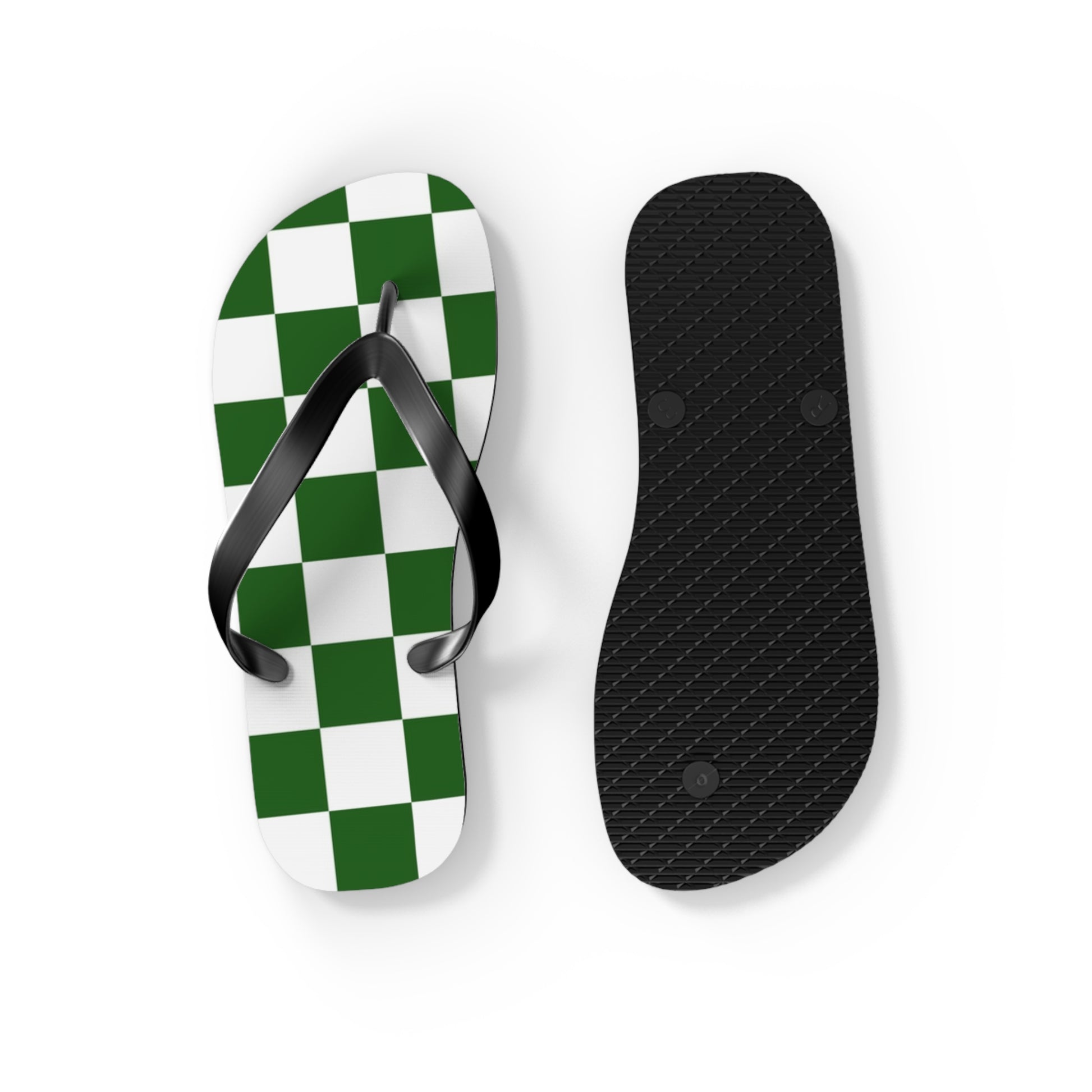 Checkerboard White and Dark Green Flip Flops, Artsulli - Art is Long, Life is Short, Shoes, , , , , , , 