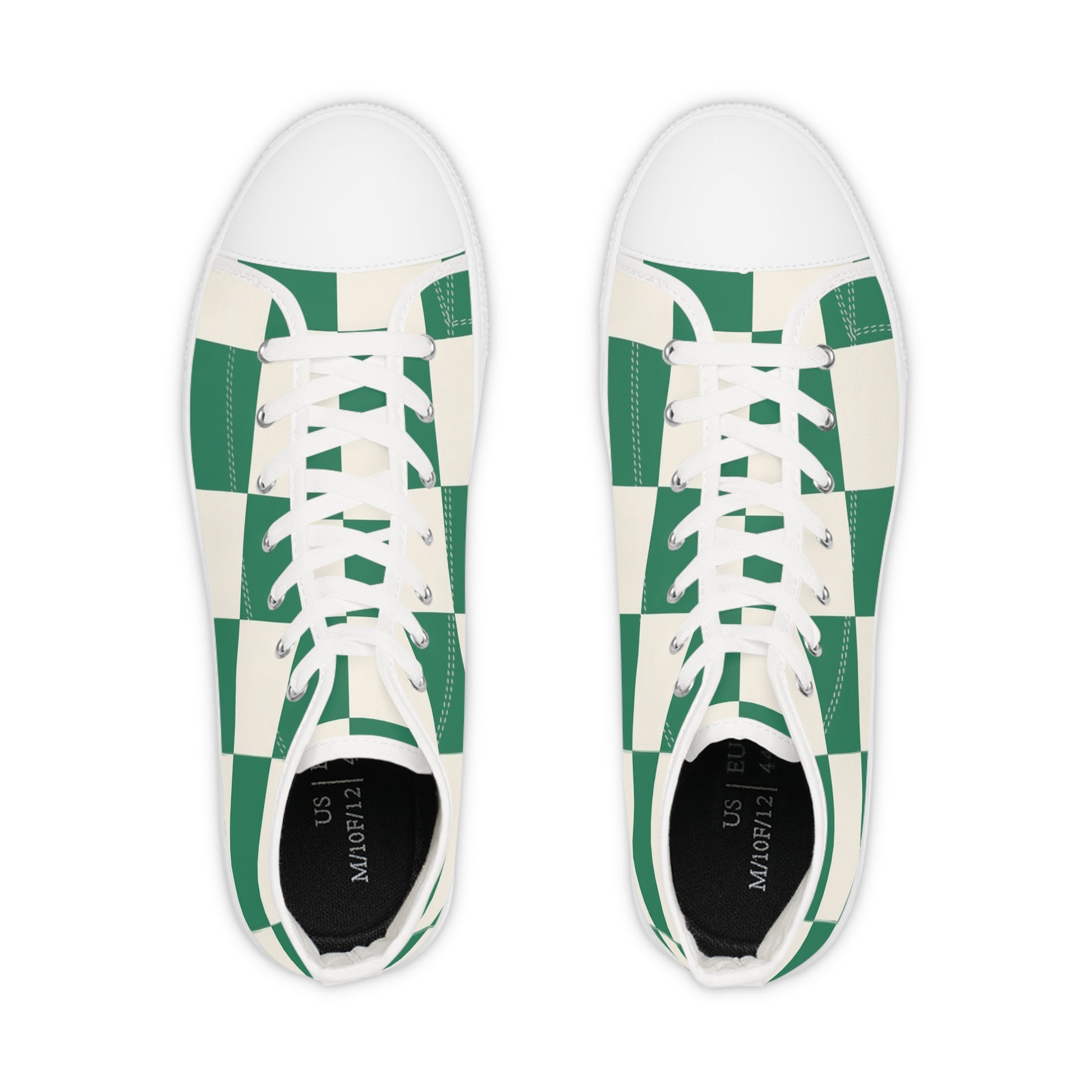 Checkerboard Dark Green Men's High Top Sneakers, Artsulli - Art is Long, Life is Short, Shoes, , , , , , , 