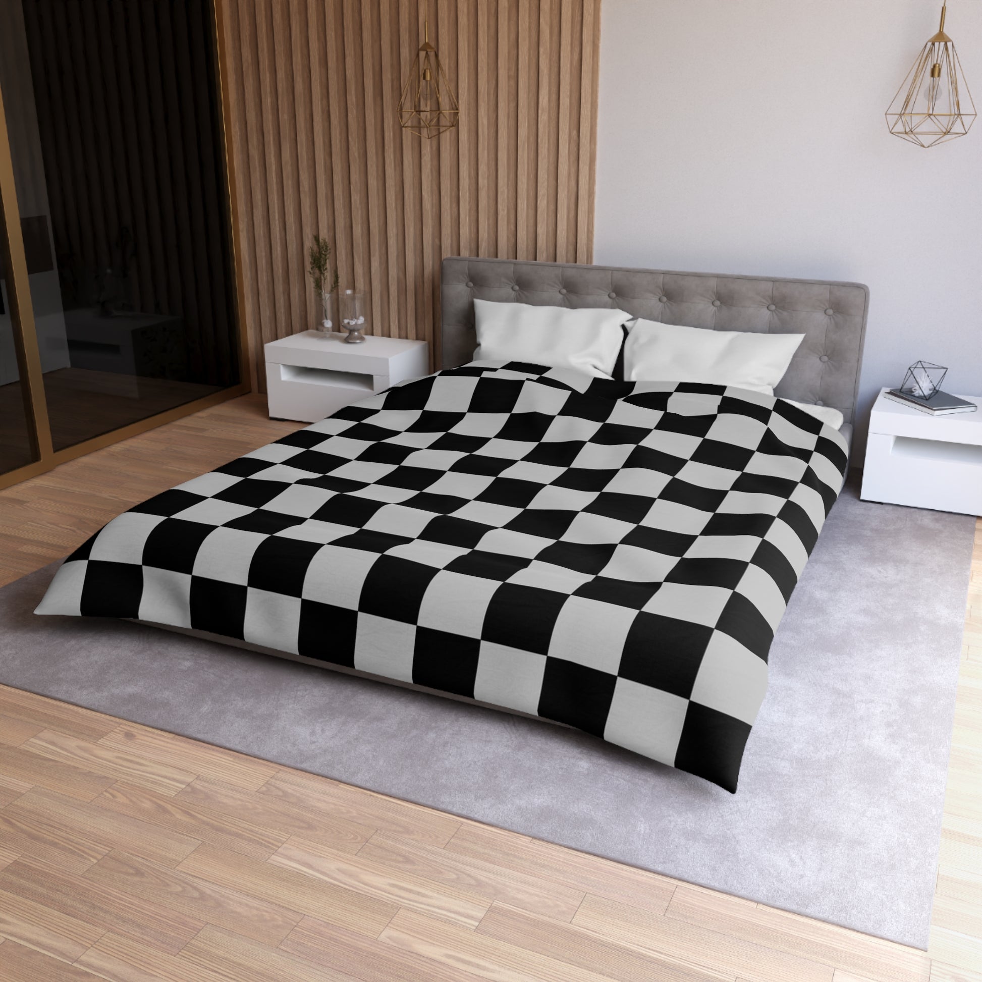 Checkerboard Dada Black and Light Gray Microfiber Duvet Cover, Artsulli - Art is Long, Life is Short, Home Decor, , , , , , , 