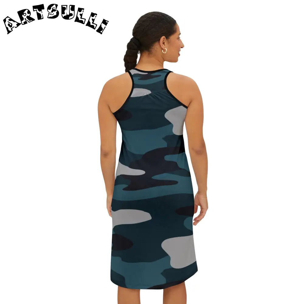 JAKKOUTTHEBXX Blue Camouflage Women’s Racerback Dress (AOP)