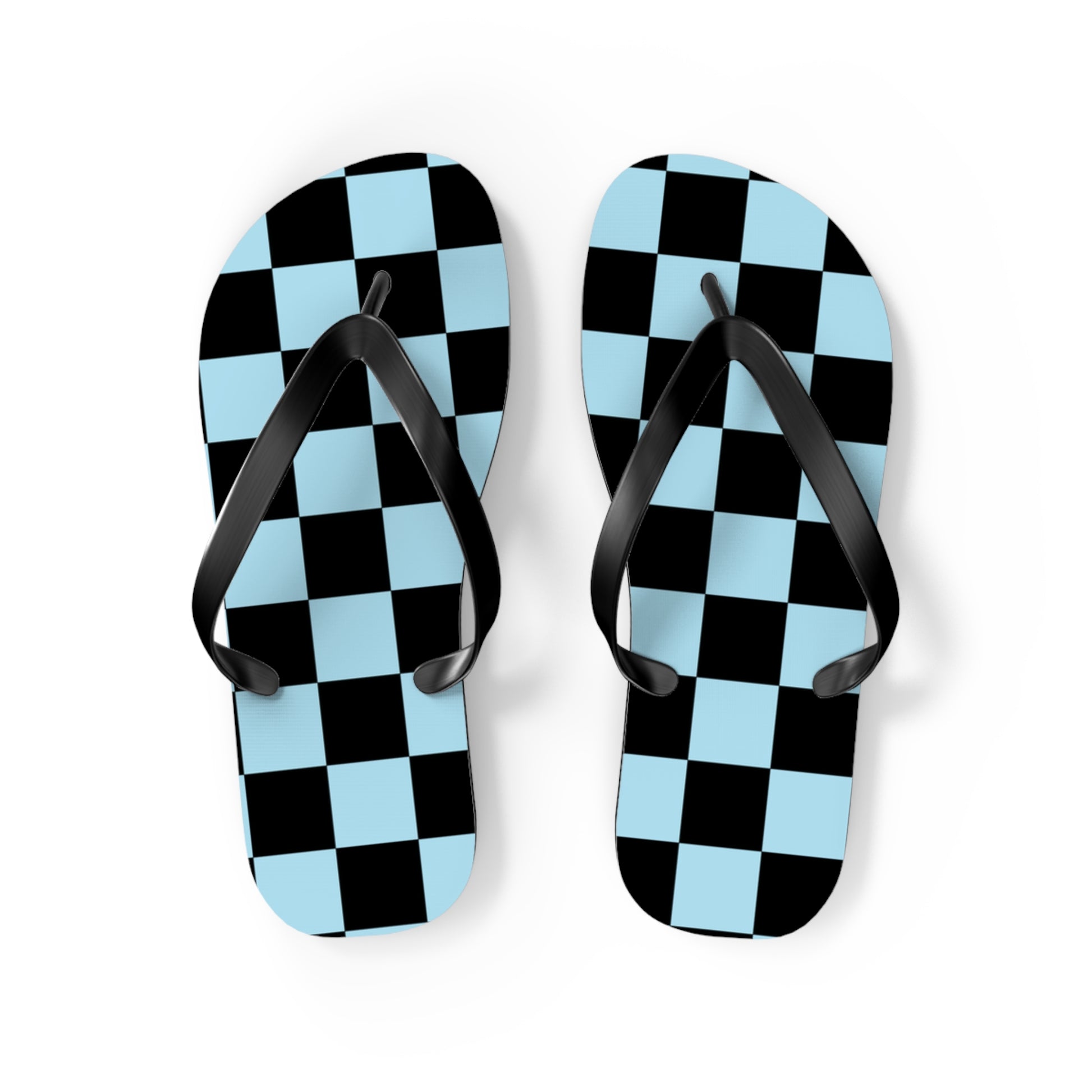 Checkerboard Black and Blue Flip Flops, Artsulli - Art is Long, Life is Short, Shoes, Size, M, Color, Black sole, , , 16801841674197804310
