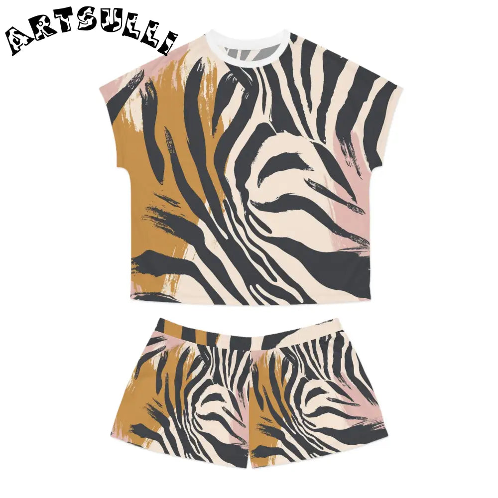 JAKKOUTTHEBXX Art Printed Zebra Short Pajama Set Abstract Animal