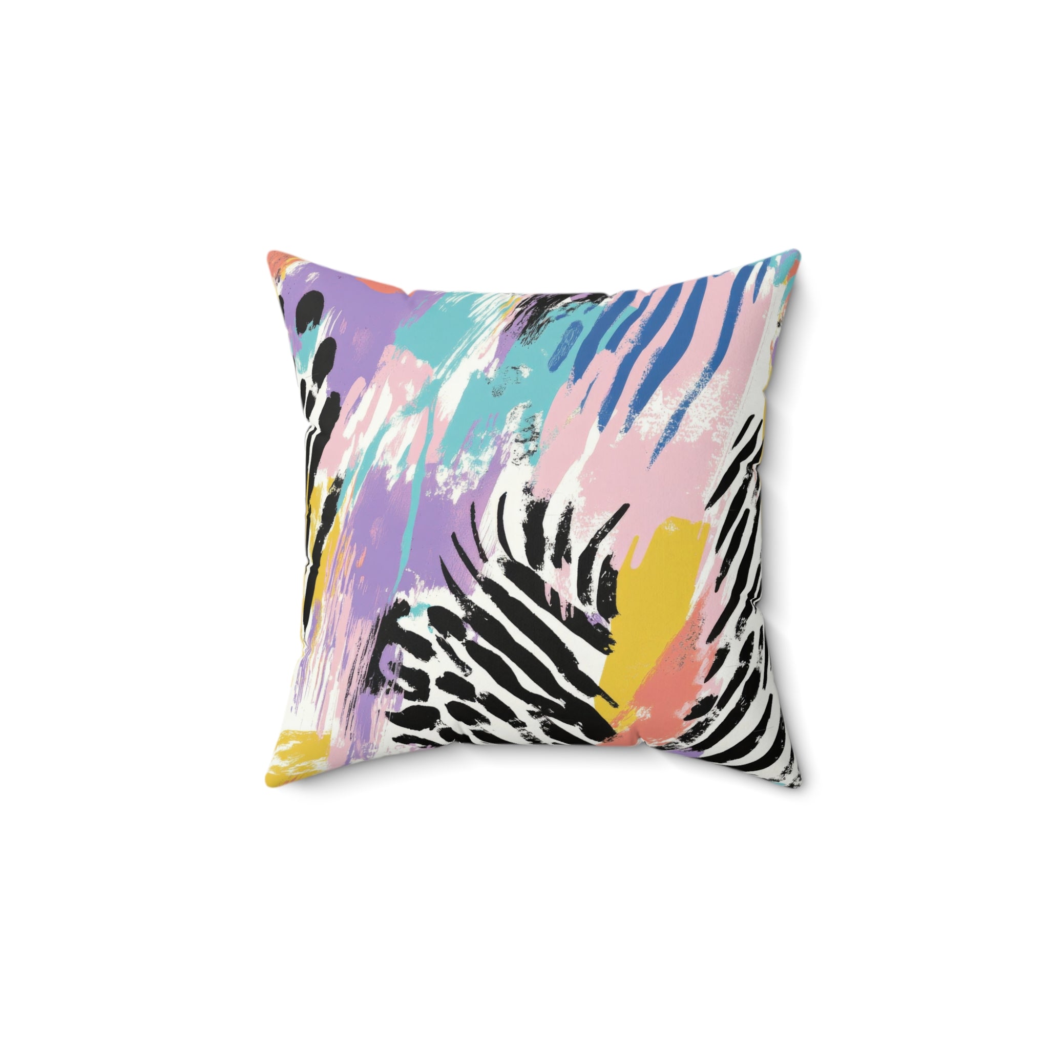 Wild Zebra Stripes x Paint Brush Strokes Multi-Color Spun Polyester Square Pillow, Artsulli - Art is Long, Life is Short, Home Decor, Size, 14" × 14", , , , , 15947448014566