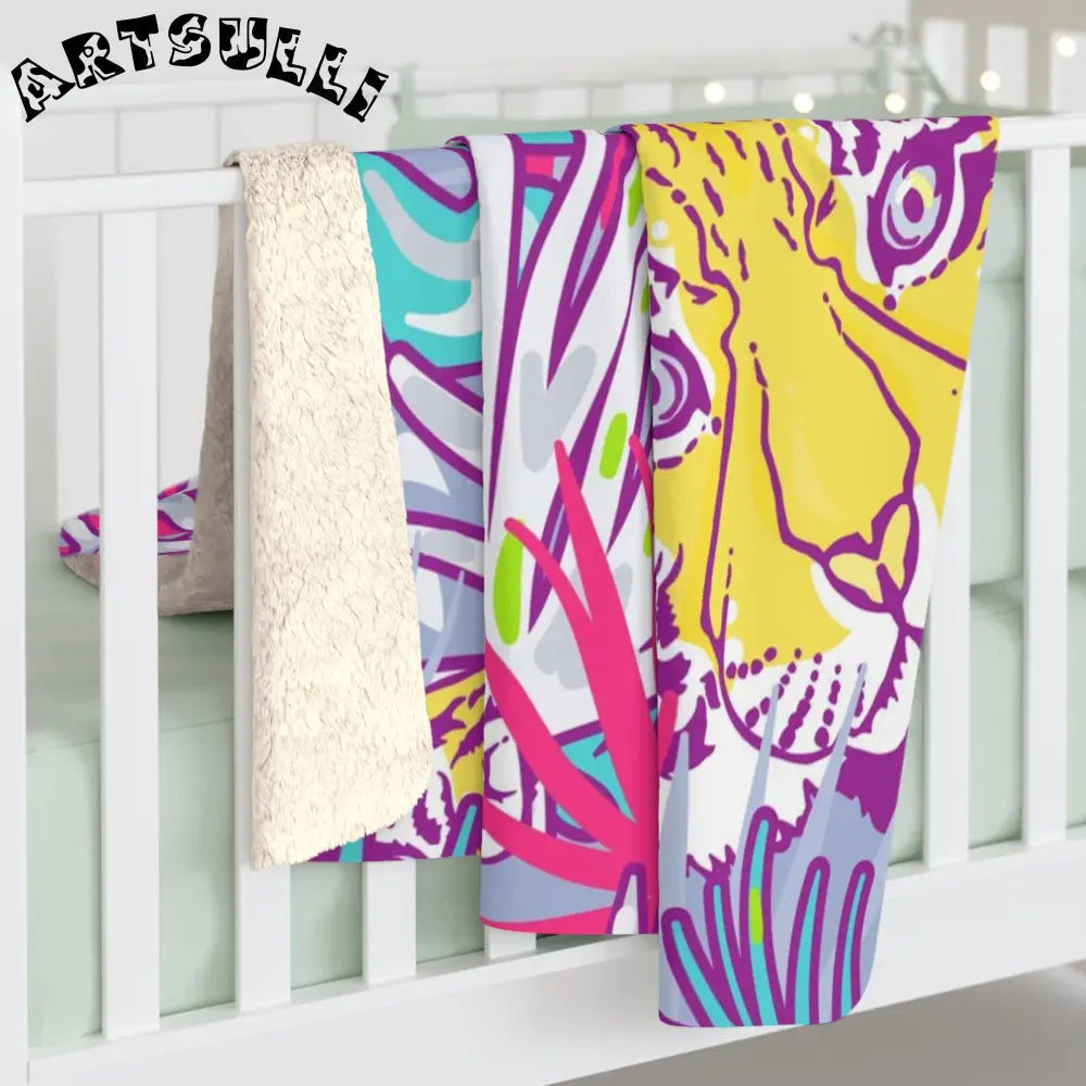 JAKKOUTTHEBXX Tropical Floral Tigers Torquise and Purple Sherpa