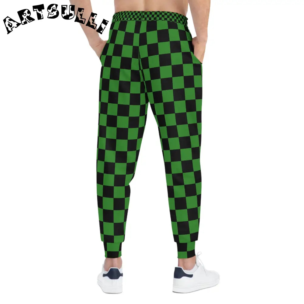 JAKKOUTTHEBXX Checkerboard Green and Black Athletic Joggers (AOP)