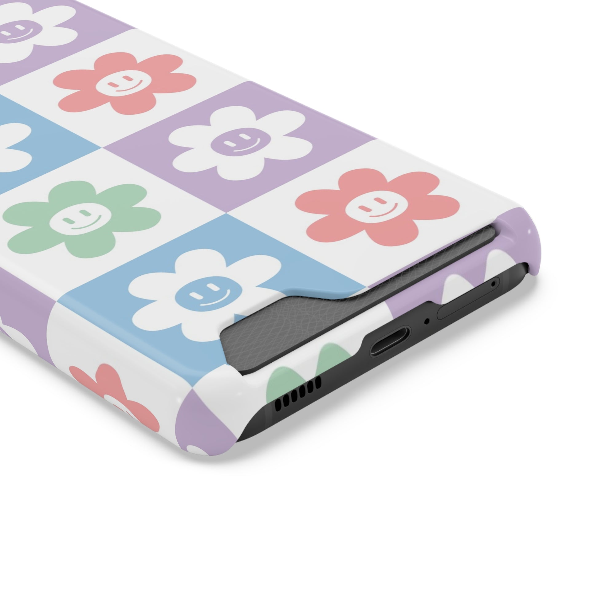 Chessboard x Smiley Face Flowers Multi-Color Phone Case With Card Holder, Artsulli - Art is Long, Life is Short, Phone Case, , , , , , , 