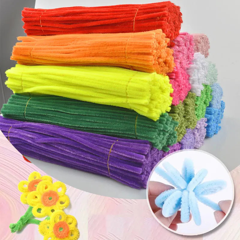 50/100Pcs Chenille Stems Colorful DIY Strips Twist Bar Anvil Wire Plush Strips Handmade Art Materials Toys DIY Craft Supplies