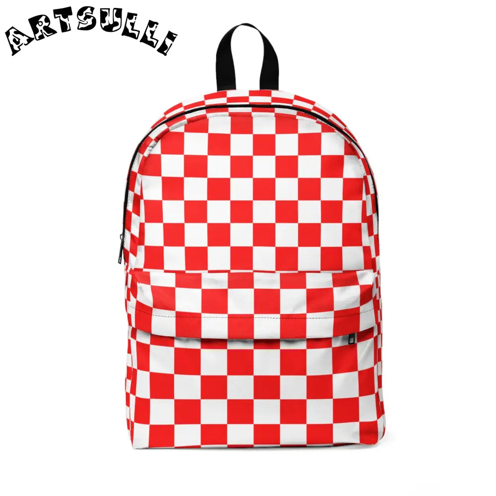 JAKKOUTTHEBXX Checkerboard Red and White Unisex Classic Backpack