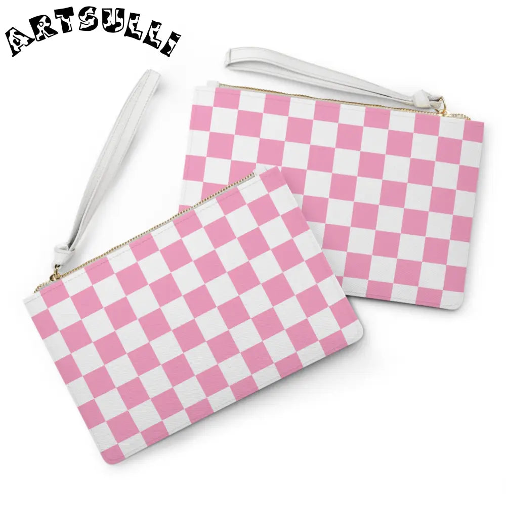 JAKKOUTTHEBXX Checkerboard Hot Pink and White Clutch Bag
