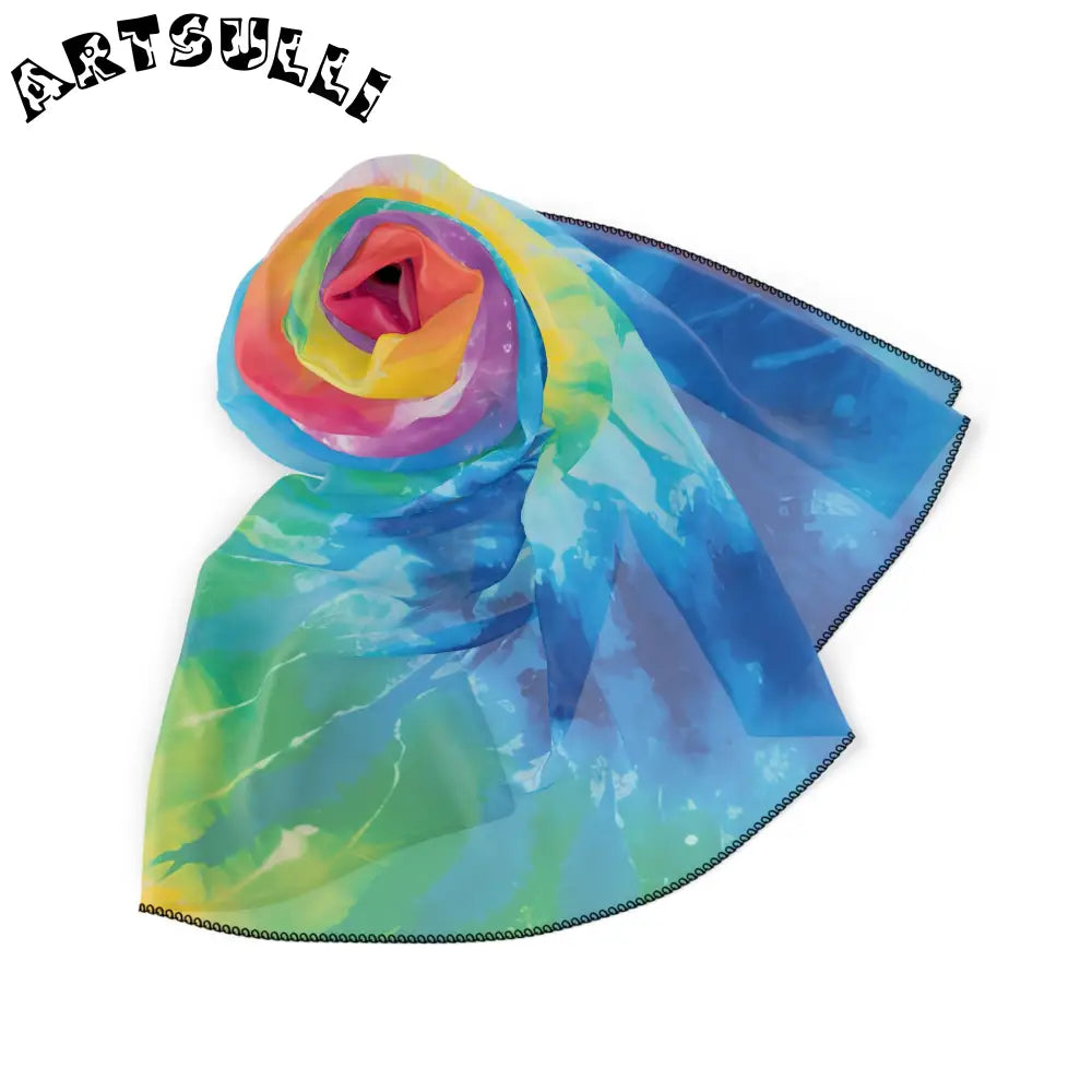 JAKKOUTTHEBXX Rainbow Tie-Dye Spiral Art Printed Scarf 2025