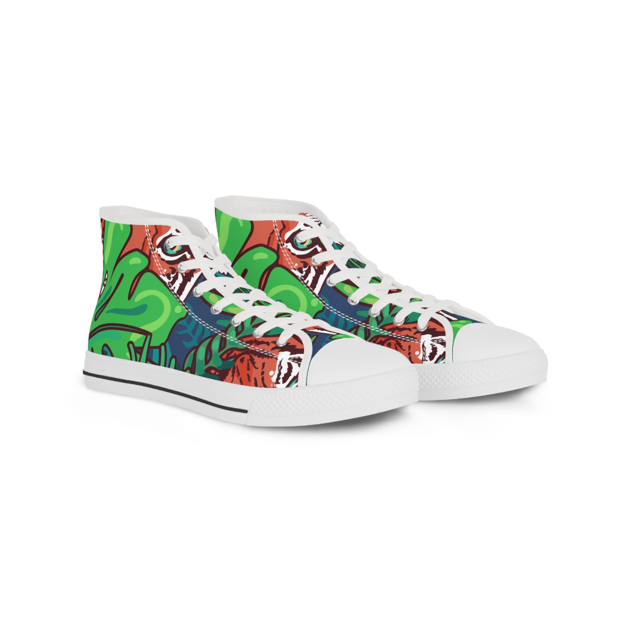 Tropical Jungle Tigers Green and Blue Men's High Top Sneakers, Artsulli - Art is Long, Life is Short, Shoes, Size, US 5, Color, White sole, , , 14628452596749