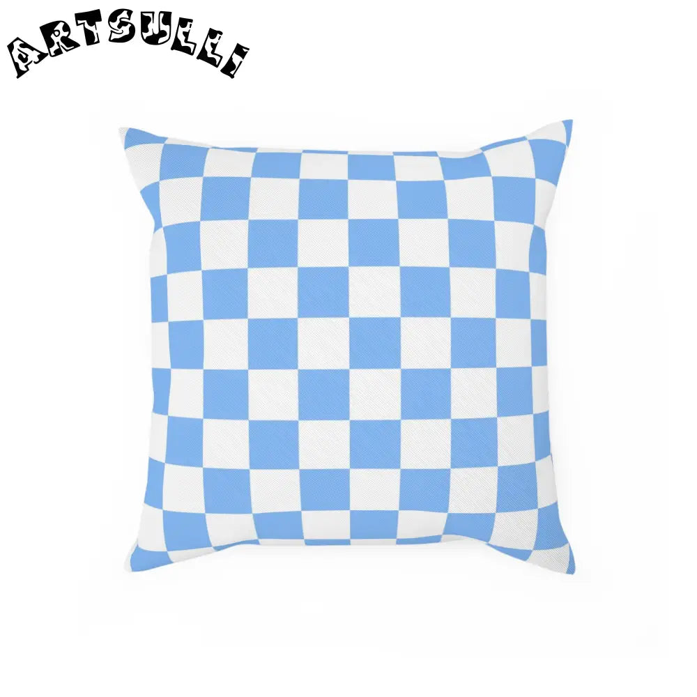JAKKOUTTHEBXX Checkerboard White and Light Blue Cushion