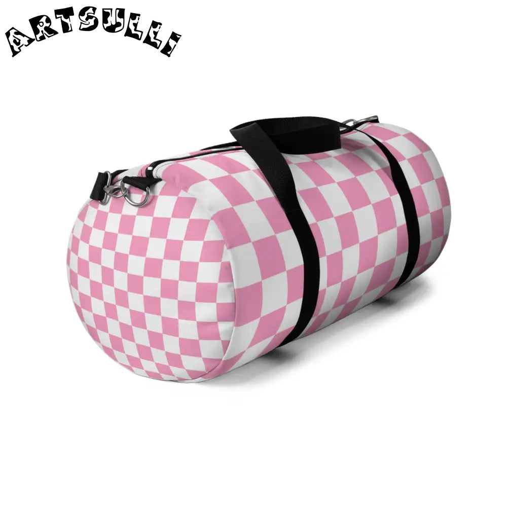 JAKKOUTTHEBXX Checkerboard Hot Pink and White Duffel Bag
