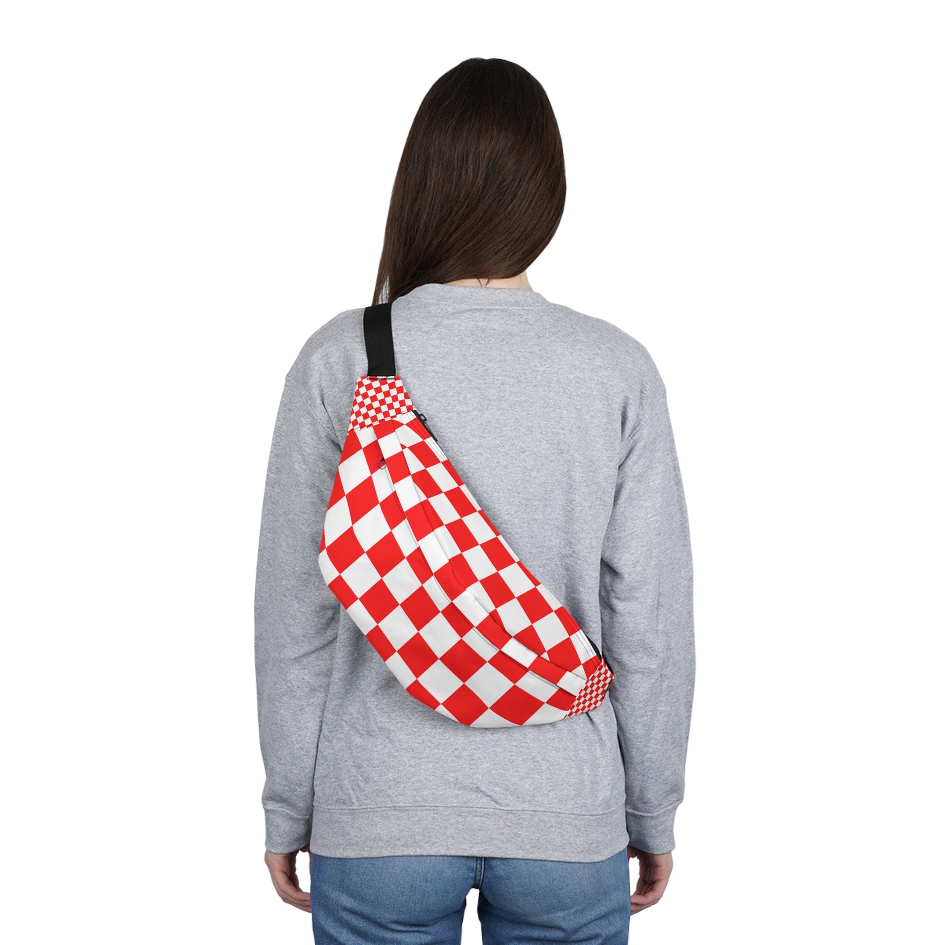 Checkerboard Red and White Large Fanny Pack, Artsulli - Art is Long, Life is Short, Bags, , , , , , , 