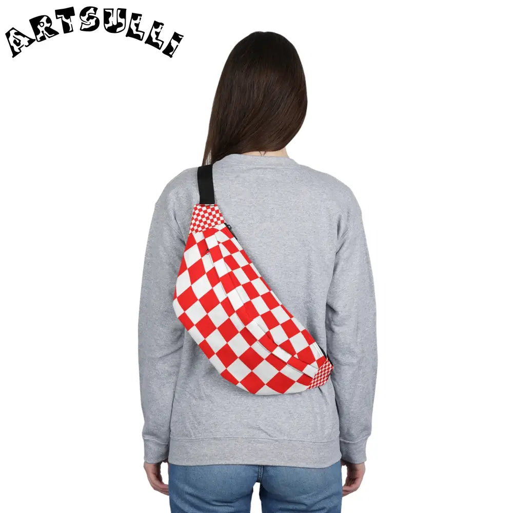 JAKKOUTTHEBXX Checkerboard Red and White Large Fanny Pack