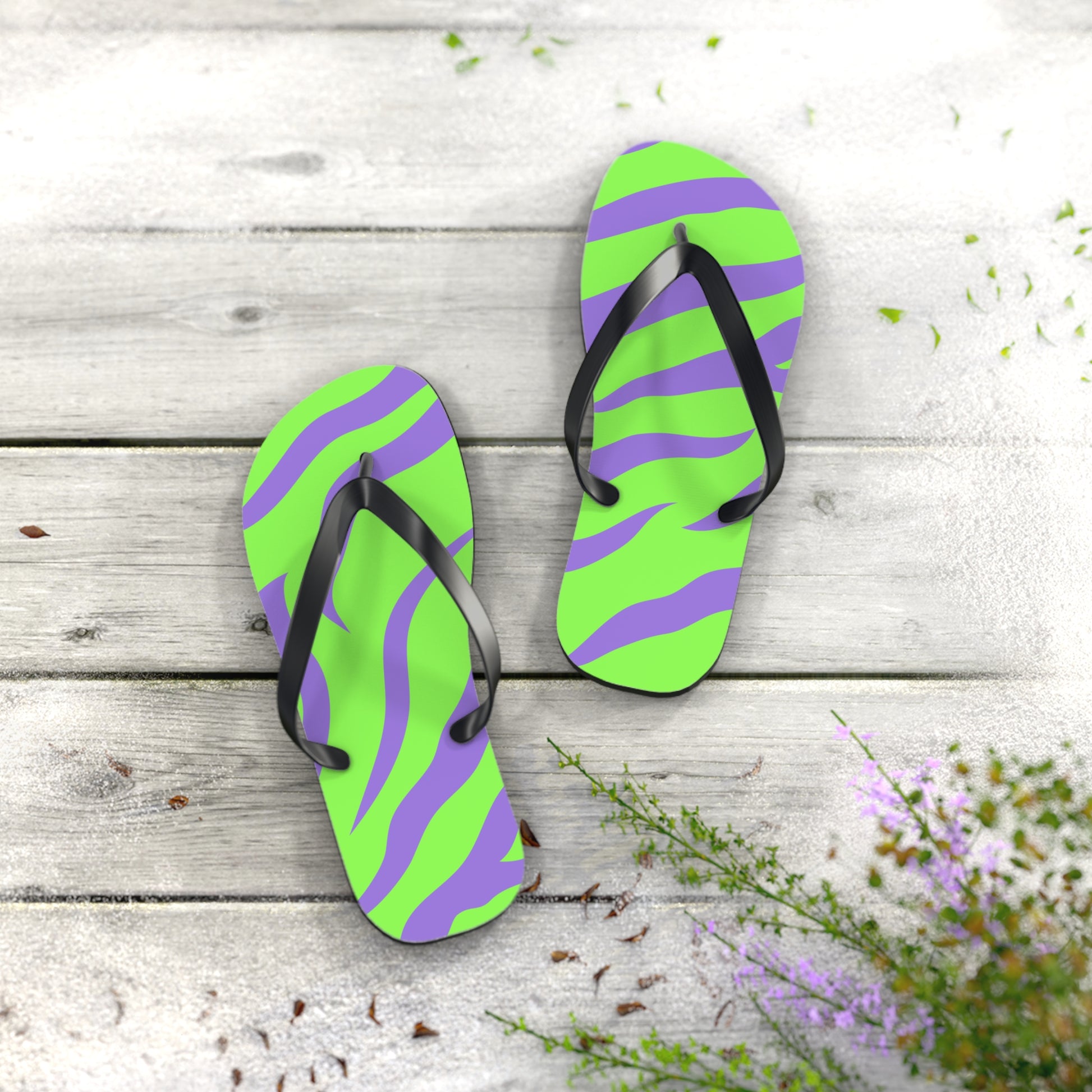 Tyrannosaurus Print Green and Purple Flip Flops, Artsulli - Art is Long, Life is Short, Shoes, , , , , , , 