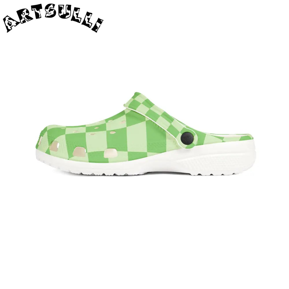 JAKKOUTTHEBXX Checkerboard Green EVA Foam Rubber Shoes (AOP)