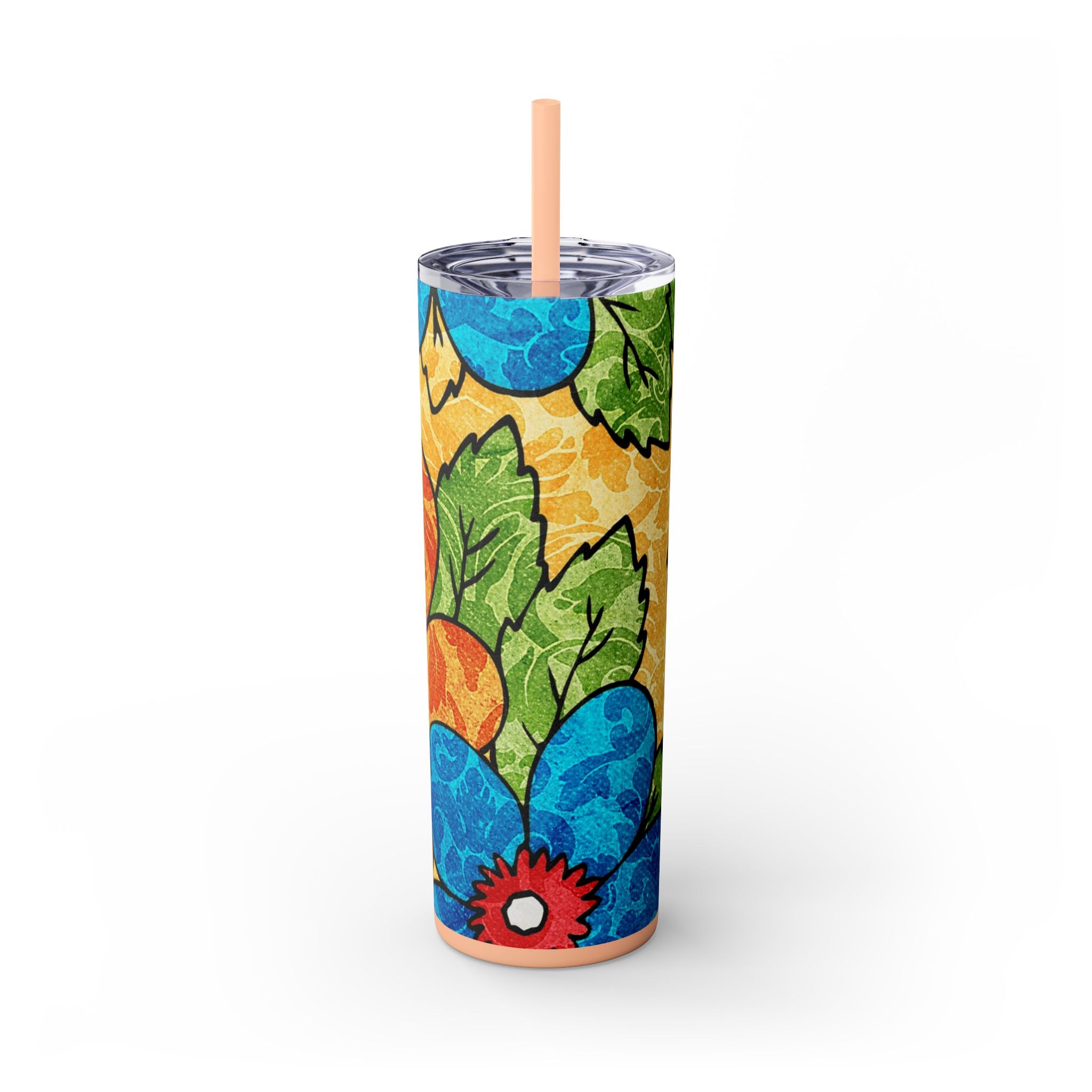 Groovy Yellow Floral Kl Skinny Tumbler with Straw, 20oz, Artsulli - Art is Long, Life is Short, Mug, Finish, Matte, Color, Blush, Size, 20oz, 30023121818079566969
