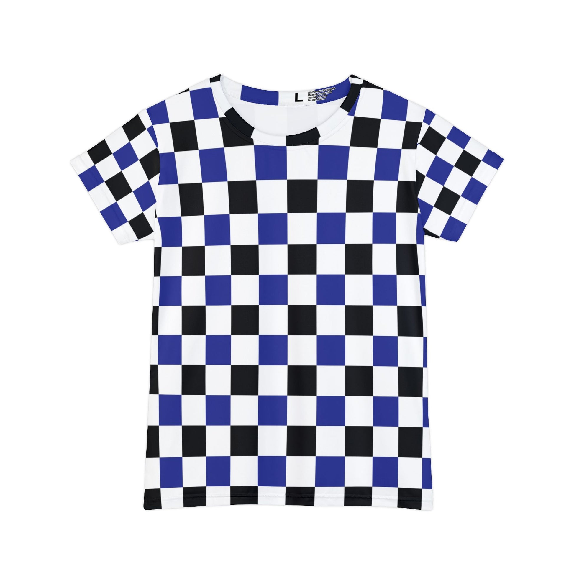 Checkerboard Blue White and Black Women's Short Sleeve Shirt (AOP), Artsulli - Art is Long, Life is Short, All Over Prints, Size, XS, , , , , 24988280928482785209