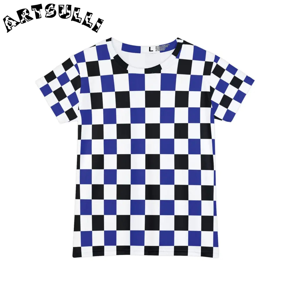 JAKKOUTTHEBXX Checkerboard Blue White and Black Women’s Short Sleeve