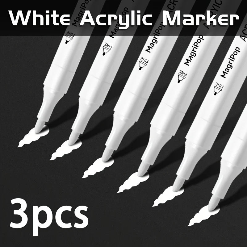 5pcs White Acrylic Marker,Permanent Pen Art Supplies for Black Paper,Tire,Plastic,Stone,Metal,Painting for Artists,Beginners