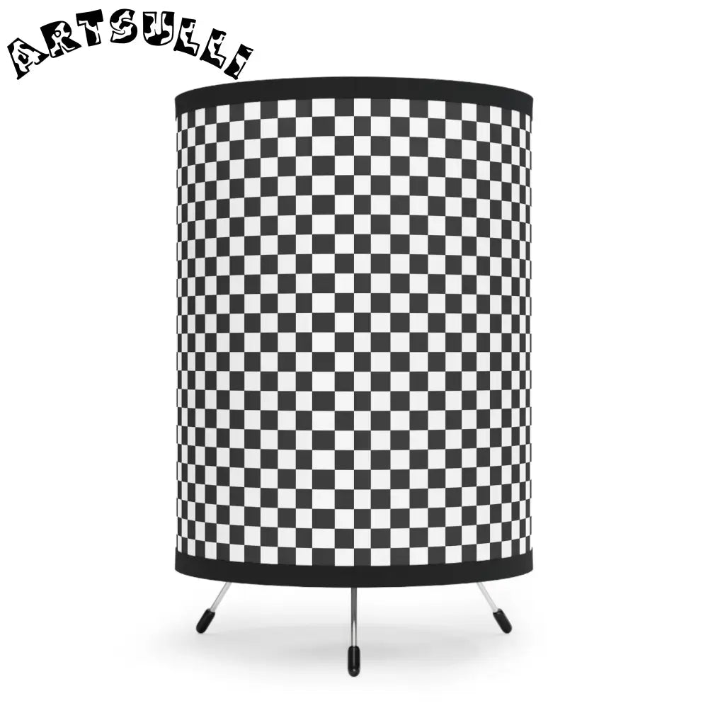 JAKKOUTTHEBXX Checkerboard White and Black Tripod Lamp with High-Res