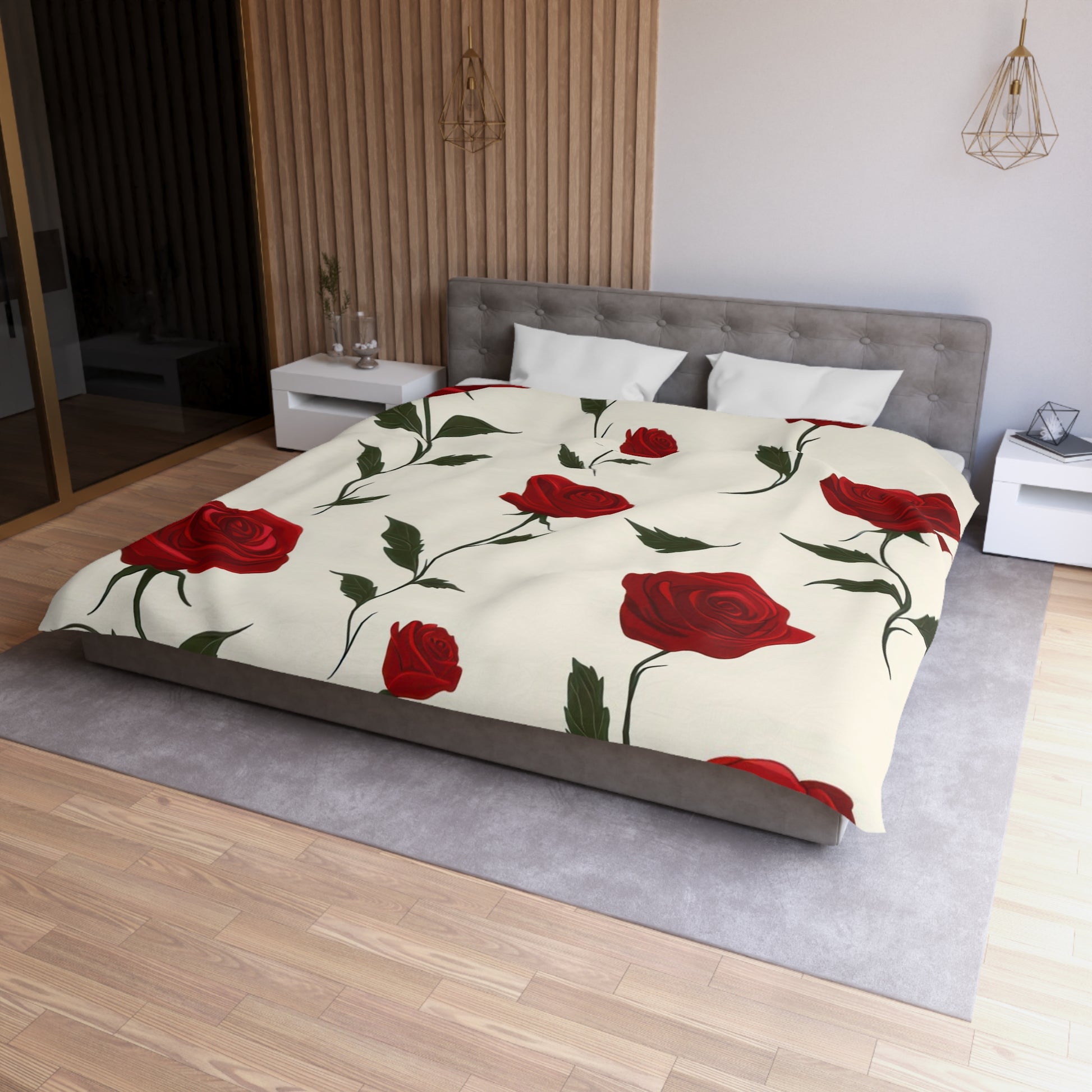 Red Roses Microfiber Duvet Cover, Artsulli - Art is Long, Life is Short, Home Decor, , , , , , , 