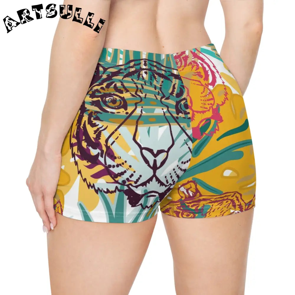 JAKKOUTTHEBXX Tropical Jungle Tigers Brown and Green Women’s Shorts