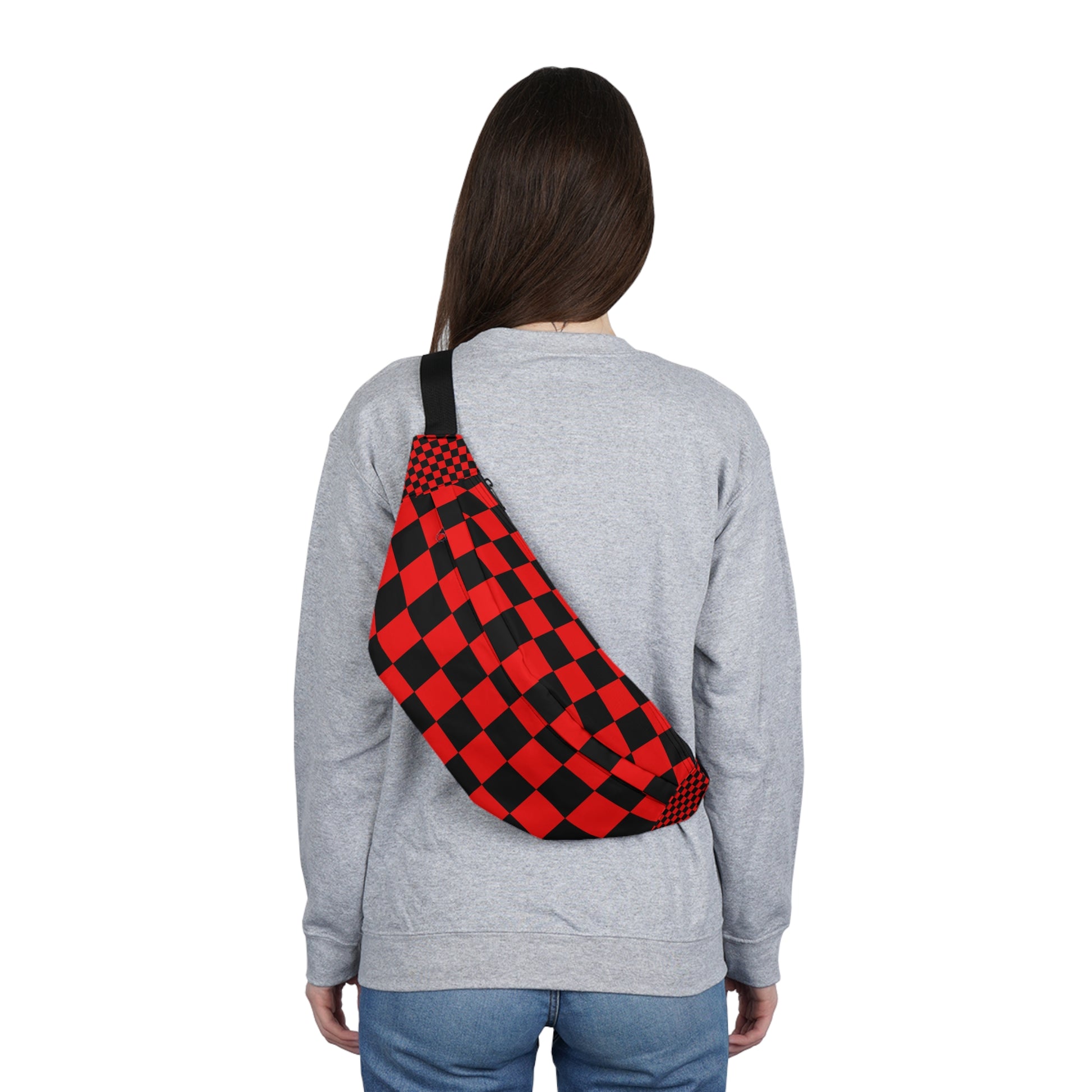 Checkerboard Red and Black Large Fanny Pack, Artsulli - Art is Long, Life is Short, Bags, , , , , , , 