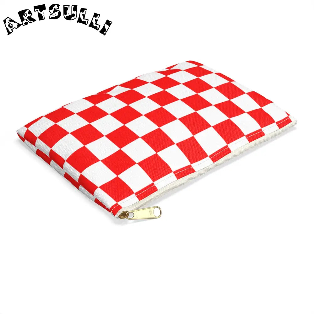 JAKKOUTTHEBXX Checkerboard Red and White Accessory Pouch
