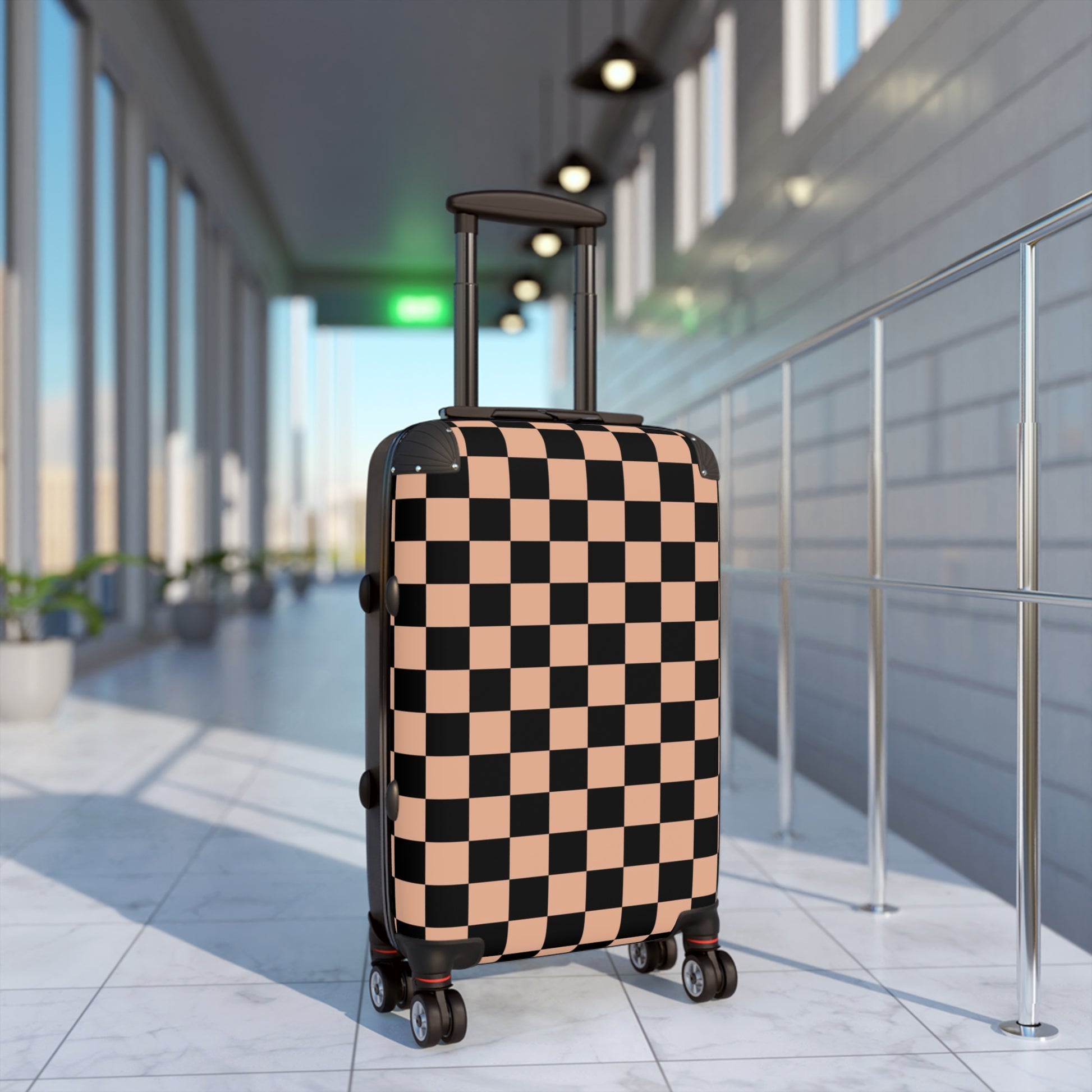 Checkerboard Soft Orange and Black Suitcase, Artsulli - Art is Long, Life is Short, Bags, , , , , , , 