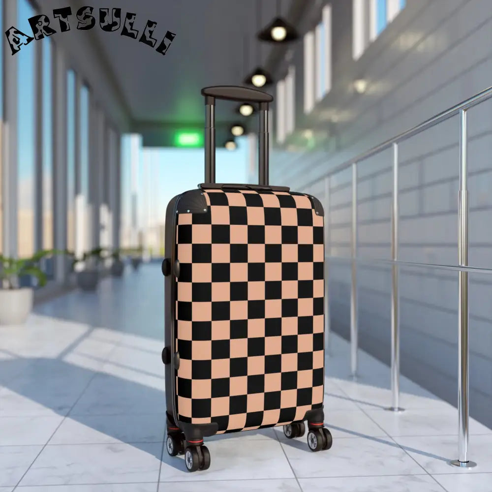 JAKKOUTTHEBXX Checkerboard Soft Orange and Black Suitcase