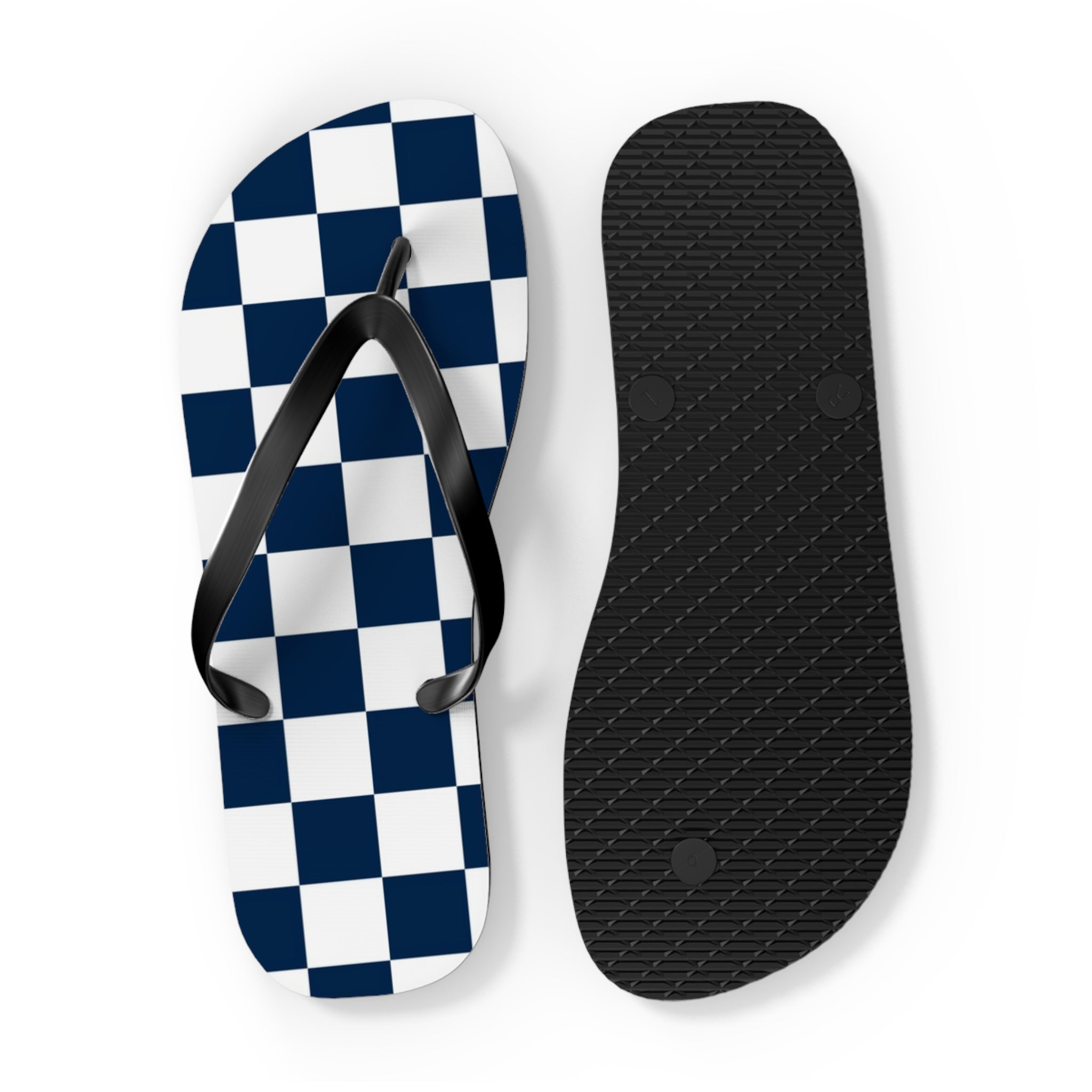 Checkerboard White and Navy Blue Flip Flops, Artsulli - Art is Long, Life is Short, Shoes, , , , , , , 