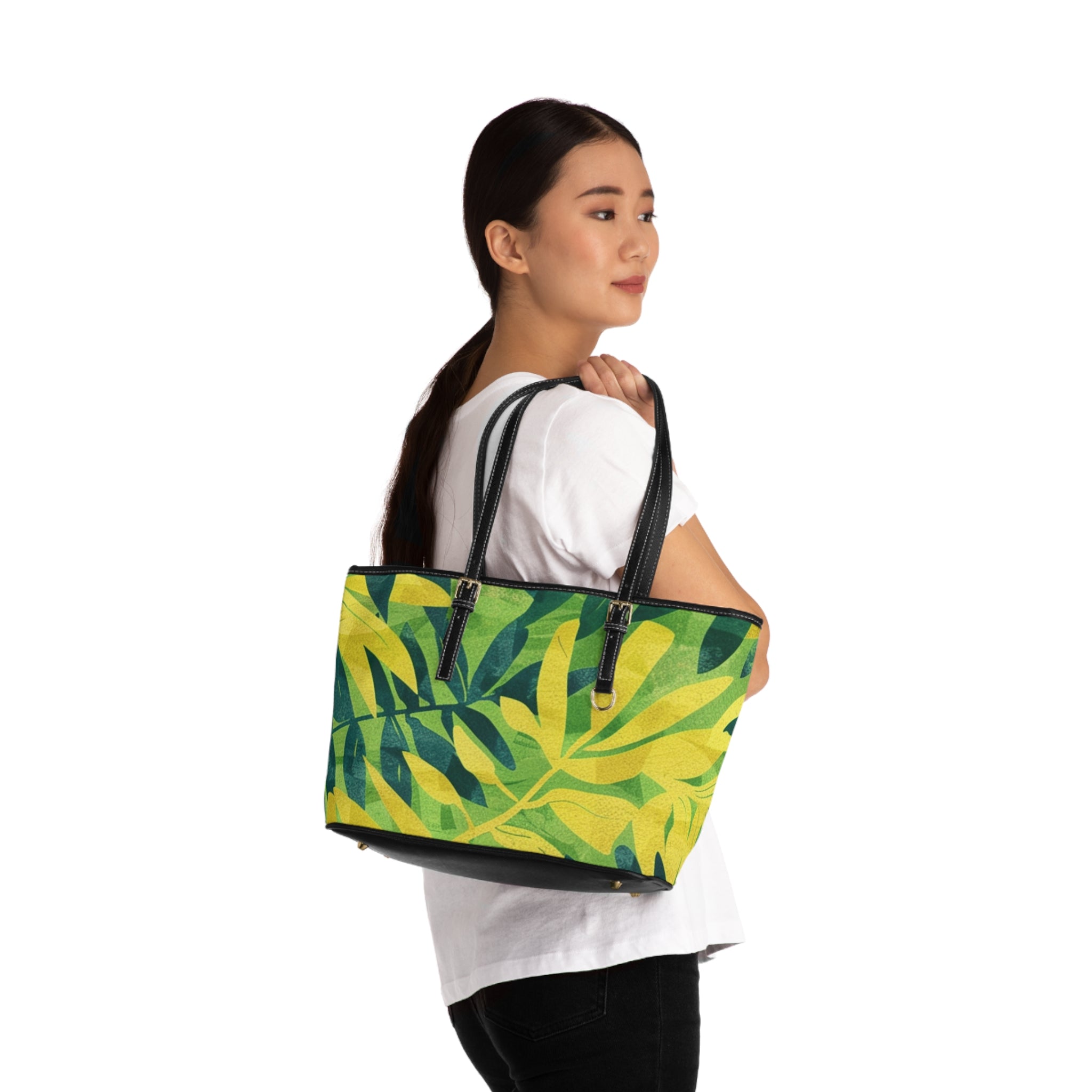 Green Leaf x Yellow Leaf x Tropical x Jungle PU Leather Shoulder Bag, Artsulli - Art is Long, Life is Short, Bags, , , , , , , 