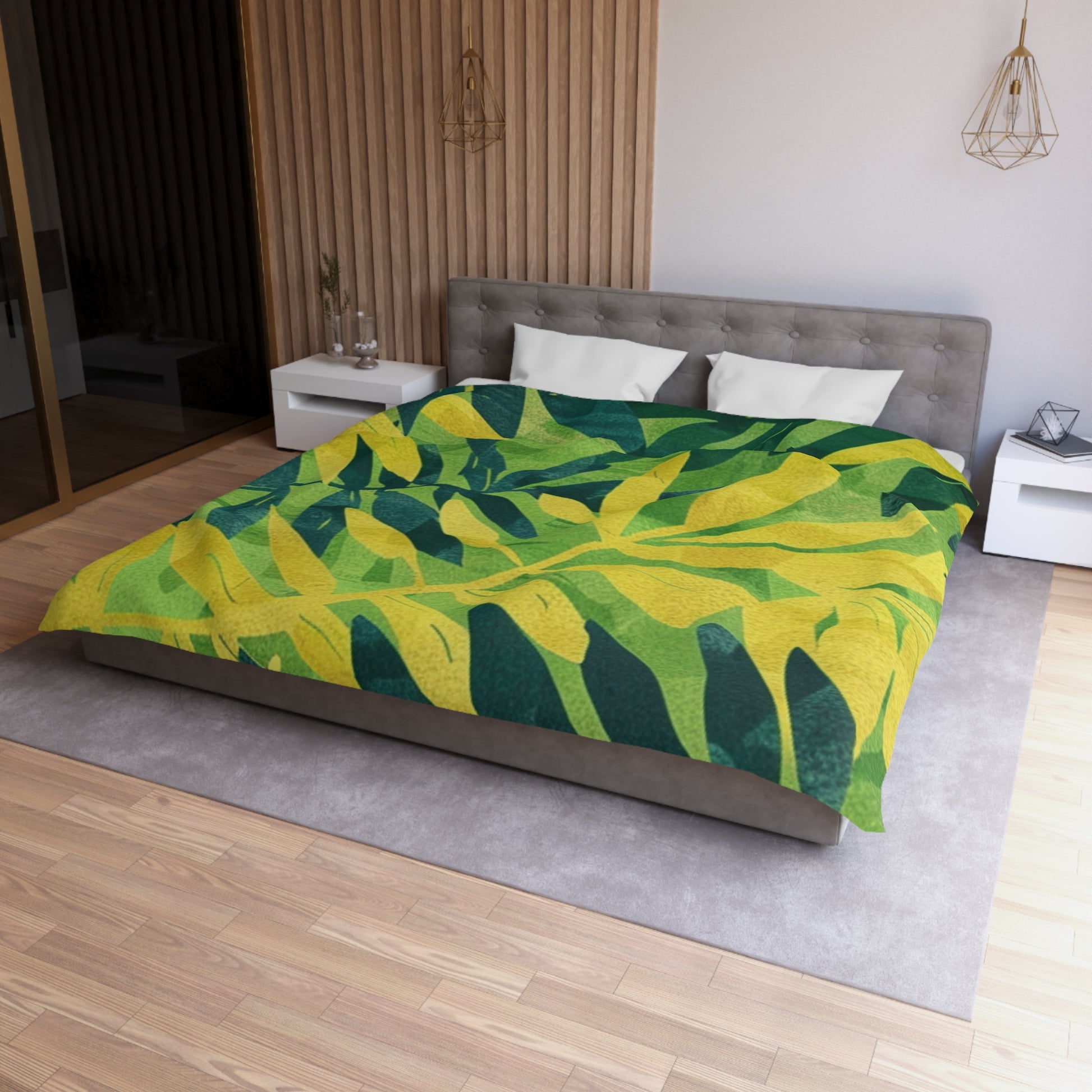 Green Leaf x Yellow Leaf x Tropical x Jungle Microfiber Duvet Cover, Artsulli - Art is Long, Life is Short, Home Decor, , , , , , , 