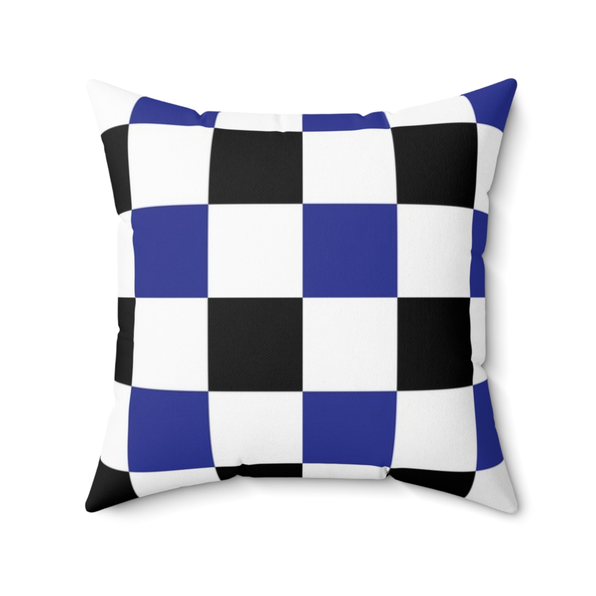 Checkerboard Blue White and Black Spun Polyester Square Pillow, Artsulli - Art is Long, Life is Short, Home Decor, Size, 20" × 20", , , , , 80694514950546255743