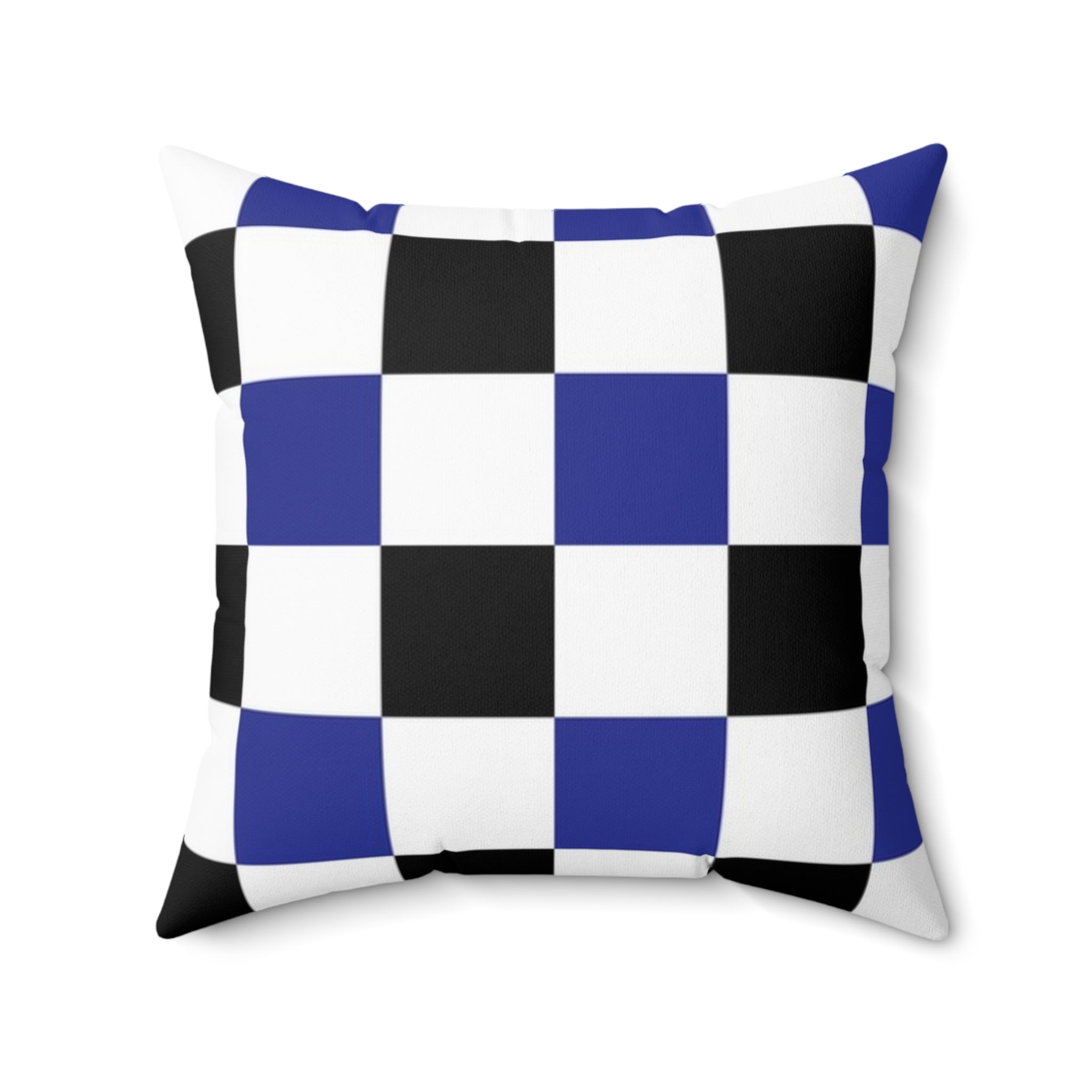 Checkerboard Blue White and Black Spun Polyester Square Pillow, Artsulli - Art is Long, Life is Short, Home Decor, Size, 20" × 20", , , , , 80694514950546255743