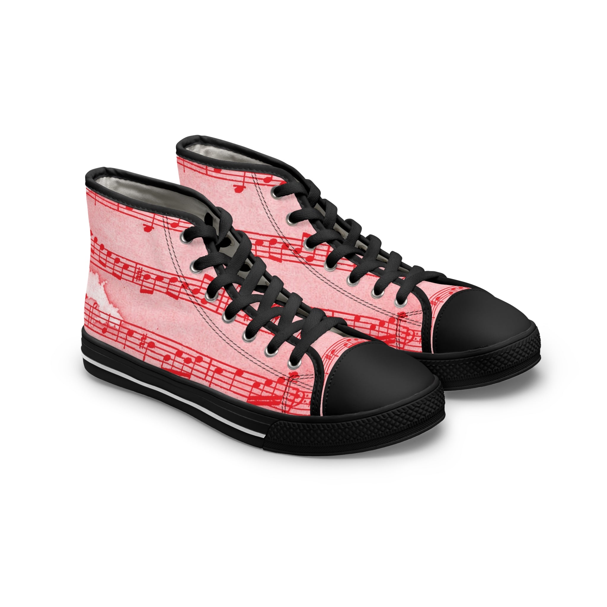 Drip Spill Type Beat Sheet Music Red Women's High Top Sneakers, Artsulli - Art is Long, Life is Short, Shoes, Size, US 5.5, Color, Black sole, , , 20357964970151051205