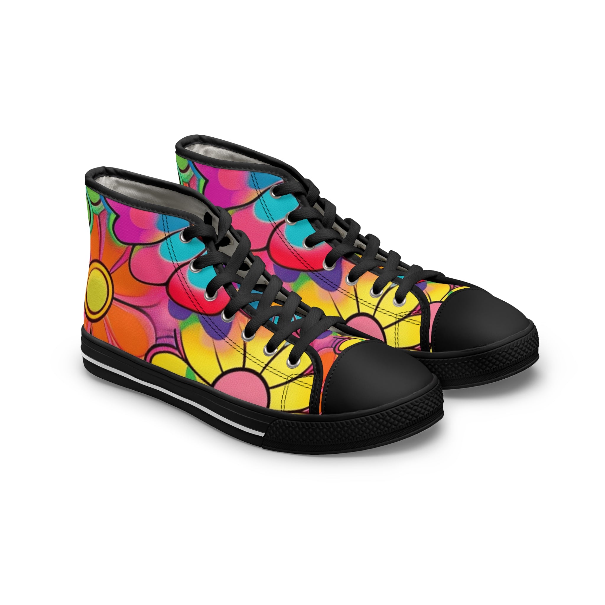 Chromatic Daisy Dream II Women's High Top Sneakers, Artsulli - Art is Long, Life is Short, Shoes, Size, US 5.5, Color, Black sole, , , 10739690656566772501