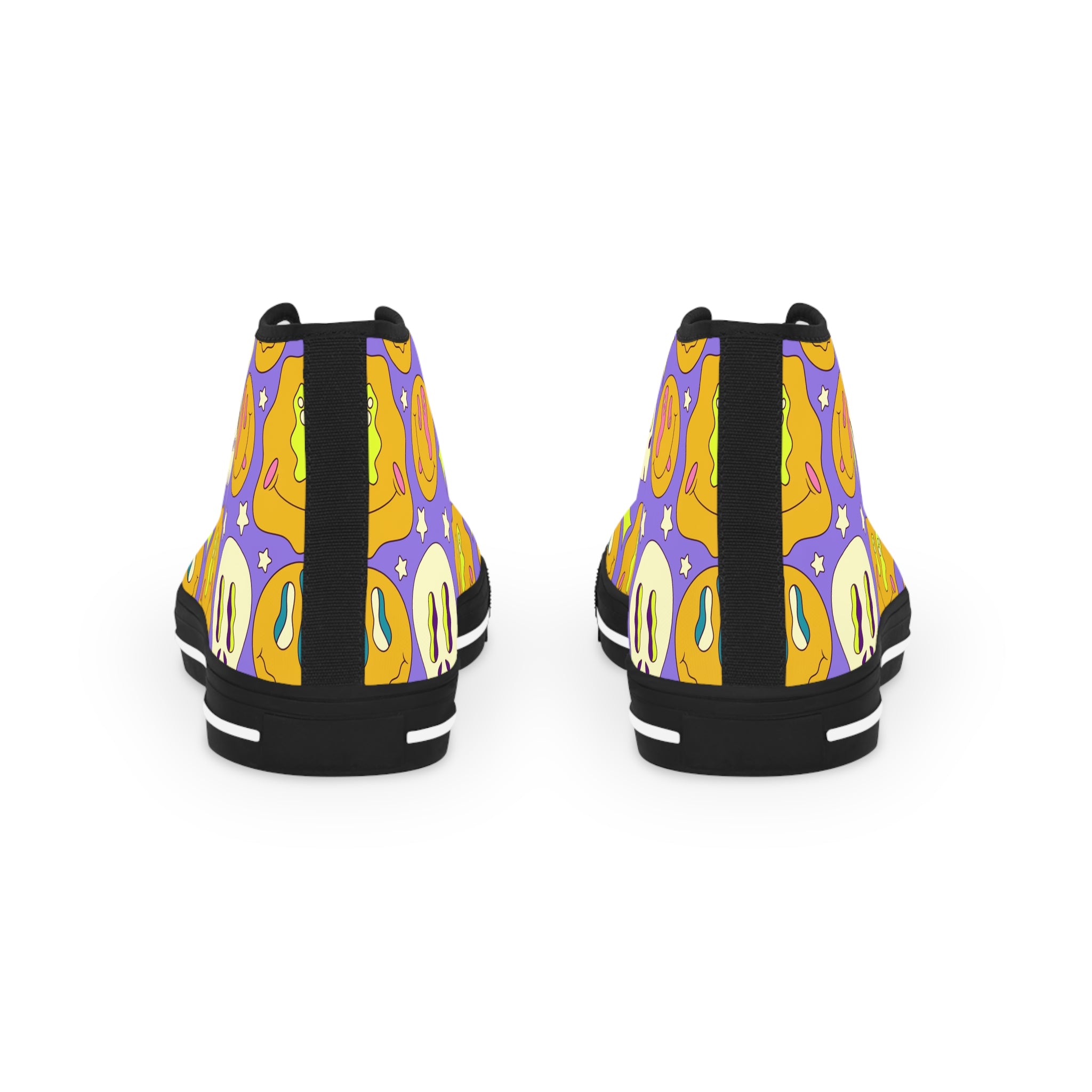 Trippy Crystallic Smiley Dayglo Men's High Top Sneakers, Artsulli - Art is Long, Life is Short, Shoes, , , , , , , 