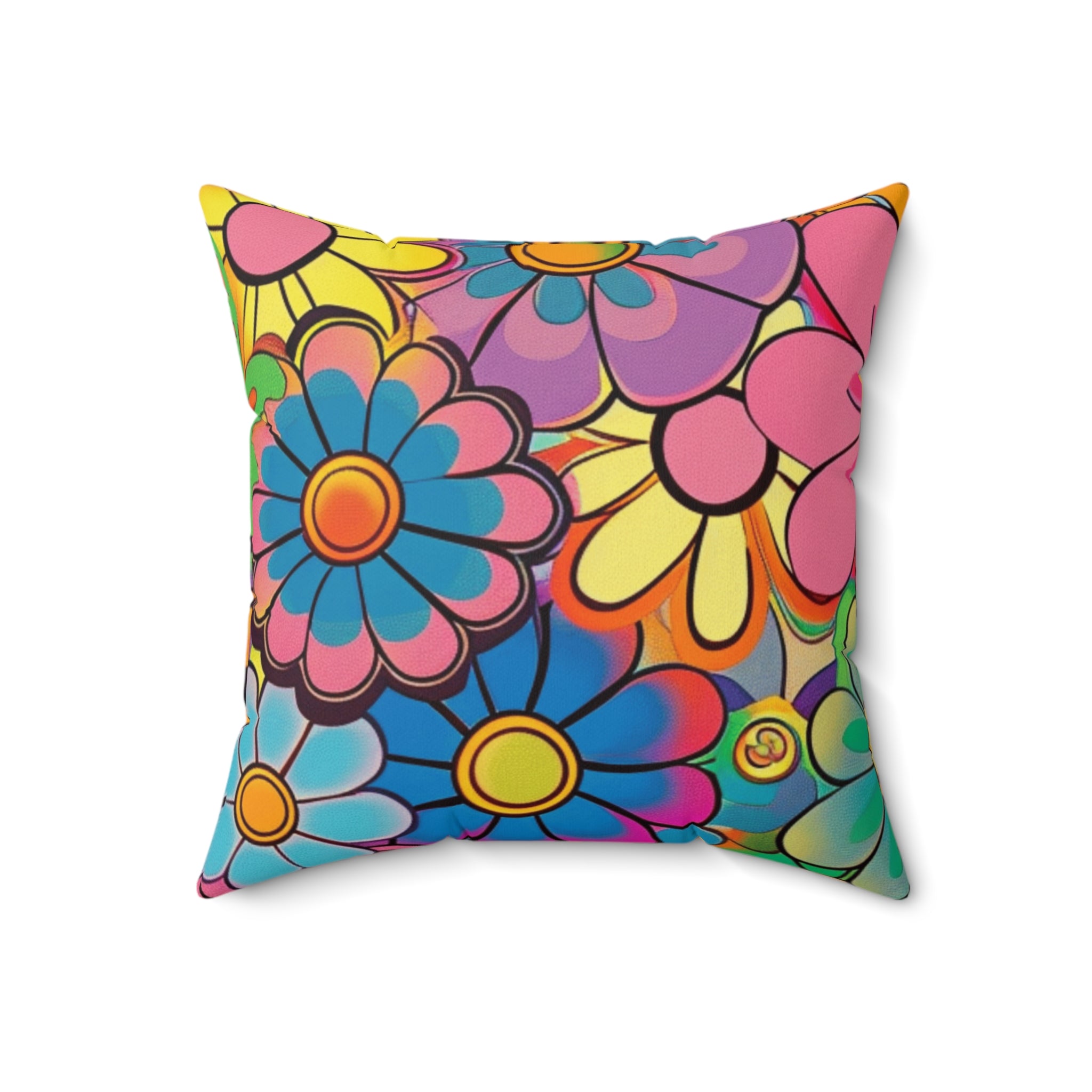 Chromatic Daisy Dream Spun Polyester Square Pillow, Artsulli - Art is Long, Life is Short, Home Decor, , , , , , , 