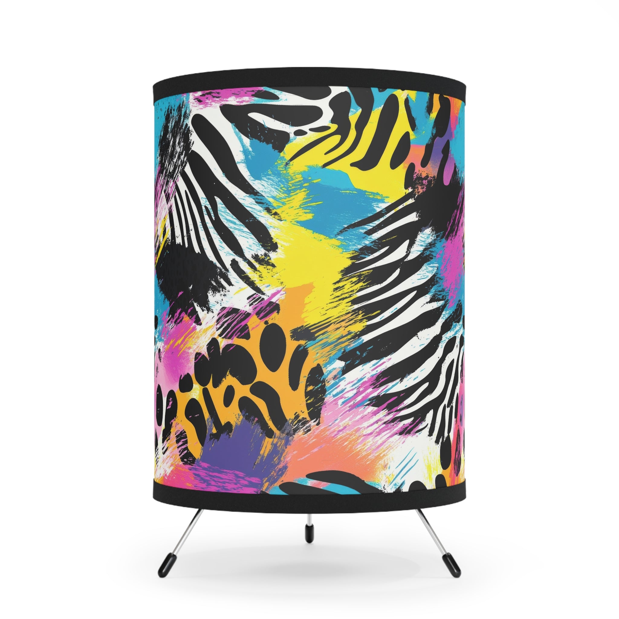Zebra Stripes x Leopard Print x Paint Splatter Multi-Color II Tripod Lamp with High-Res Printed Shade, US\CA plug, Artsulli - Art is Long, Life is Short, Home Decor, Size, One size, Color, Black, , , 17766289109866