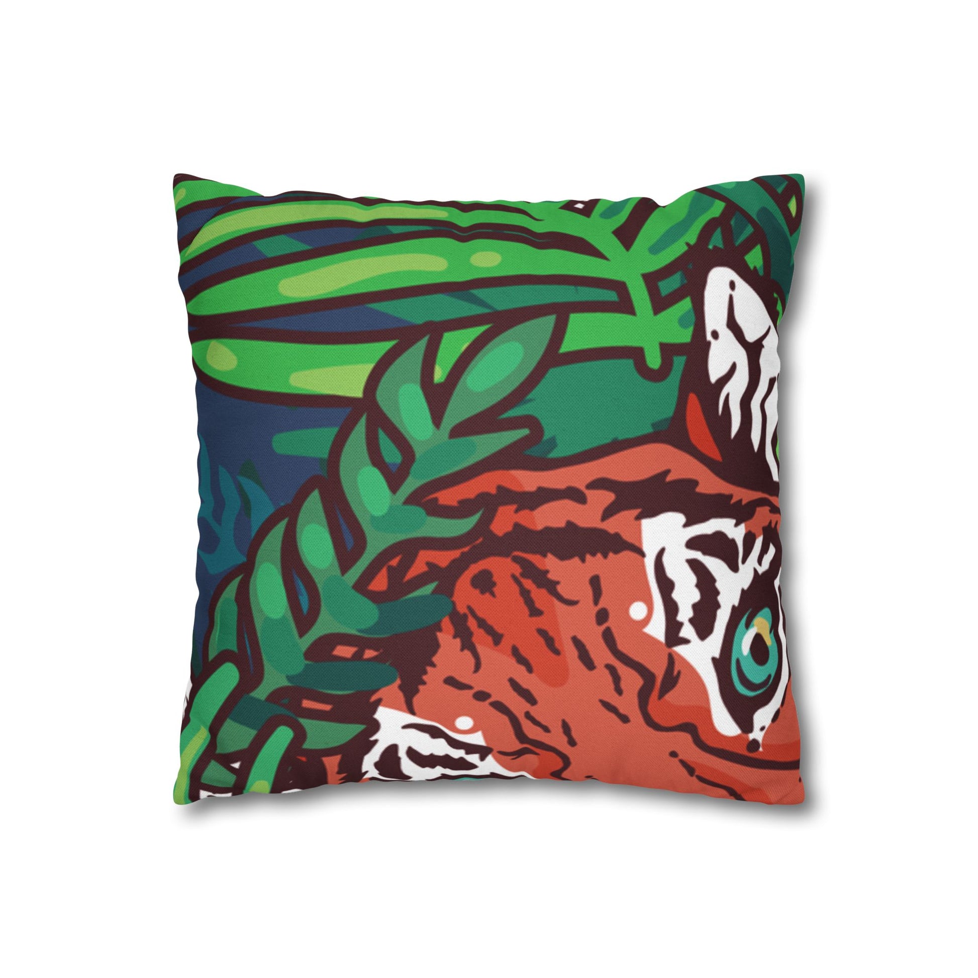 Tropical Jungle Tigers Blue and Green Spun Polyester Square Pillowcase, Artsulli - Art is Long, Life is Short, Home Decor, , , , , , , 