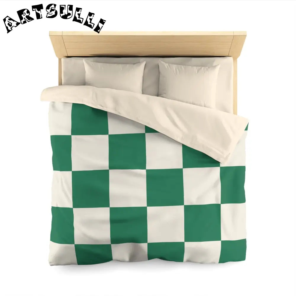 JAKKOUTTHEBXX Checkerboard Dark Green Microfiber Duvet Cover