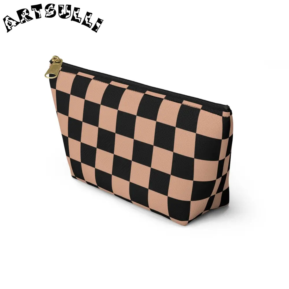 JAKKOUTTHEBXX Checkerboard Soft Orange and Black Accessory Pouch w