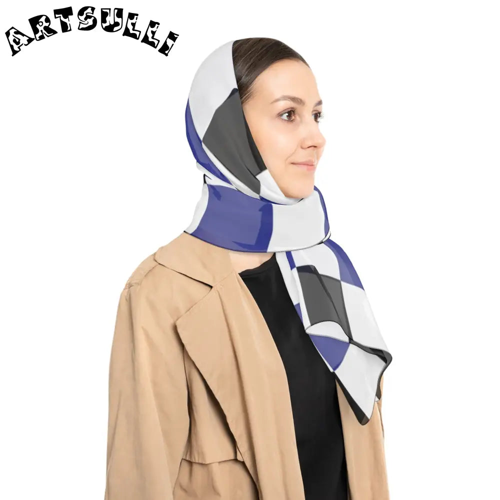 JAKKOUTTHEBXX Checkerboard Blue White and Black Poly Scarf
