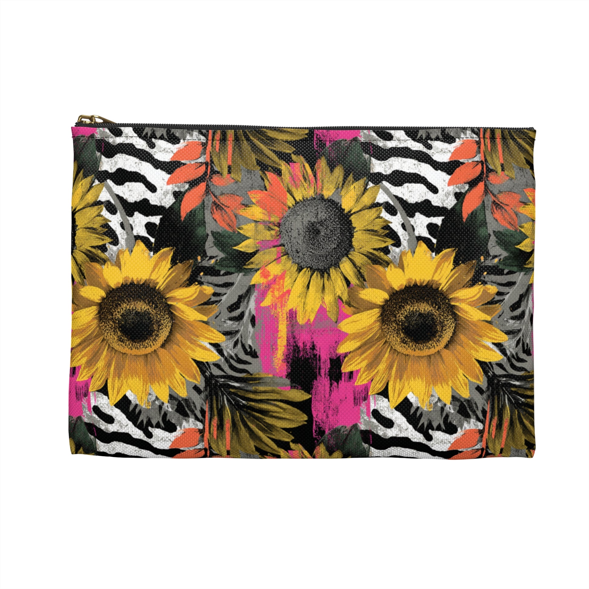Zebra Stripes x Sunflowers Multi-Color Accessory Pouch, Artsulli - Art is Long, Life is Short, Bags, , , , , , , 