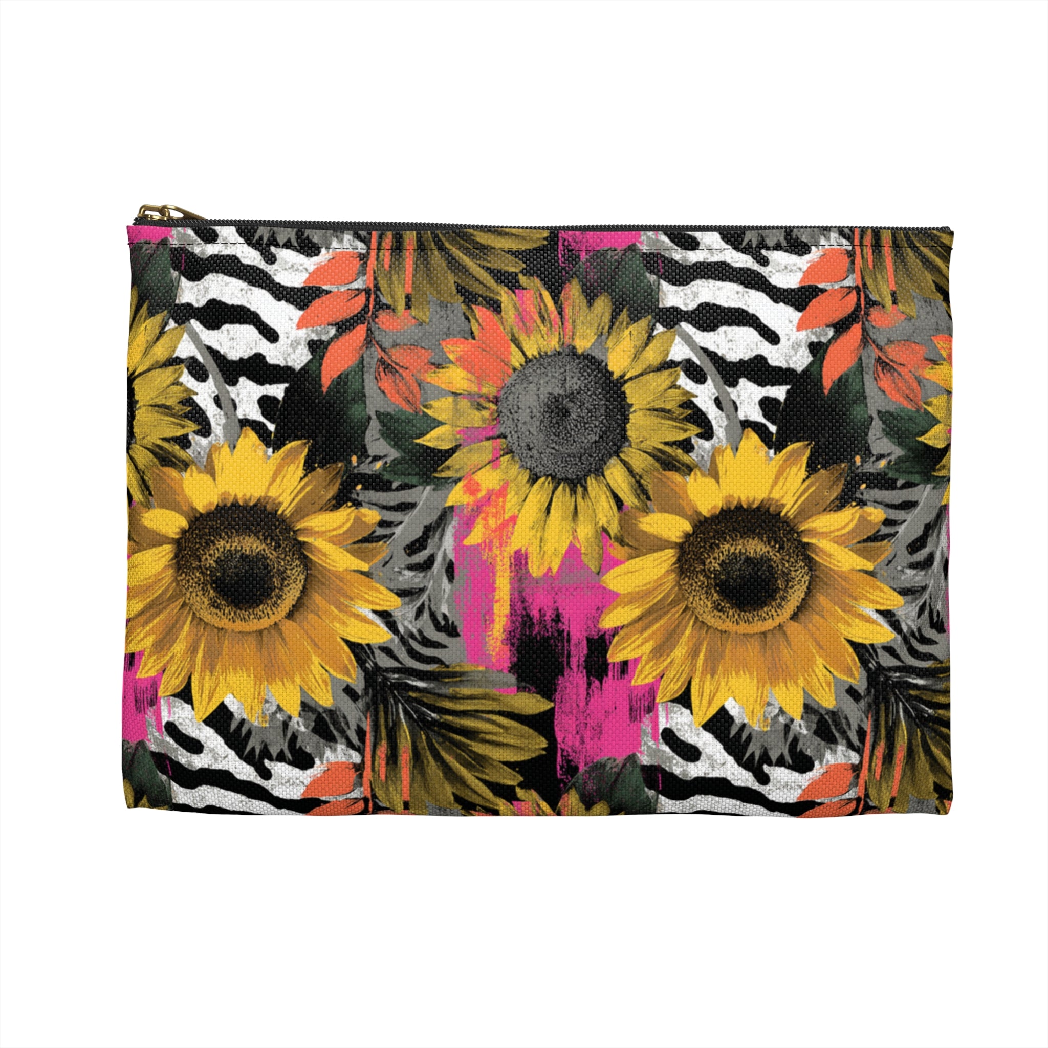 Zebra Stripes x Sunflowers Multi-Color Accessory Pouch, Artsulli - Art is Long, Life is Short, Bags, , , , , , , 